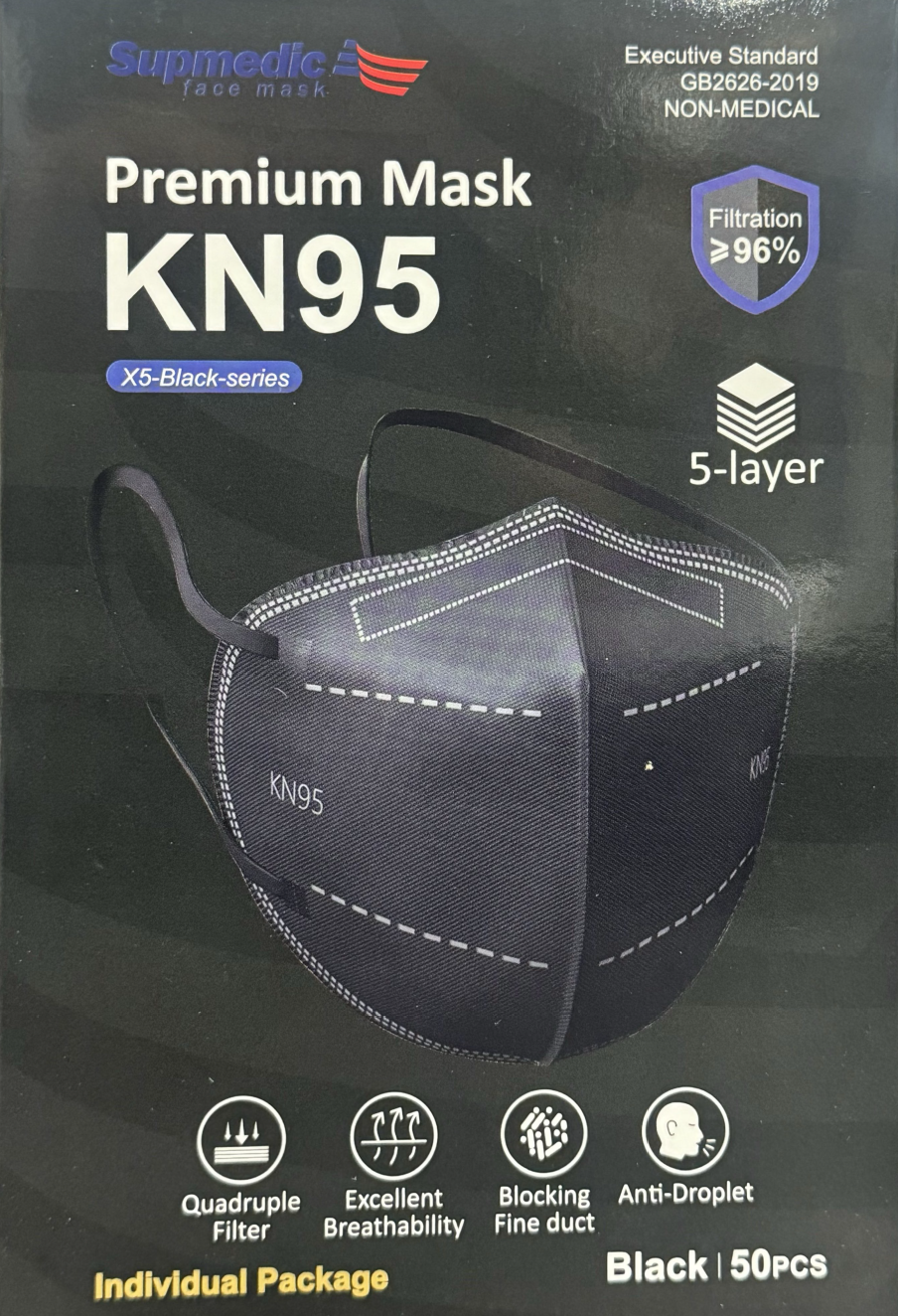 Black KN95 Mask - 50 / box