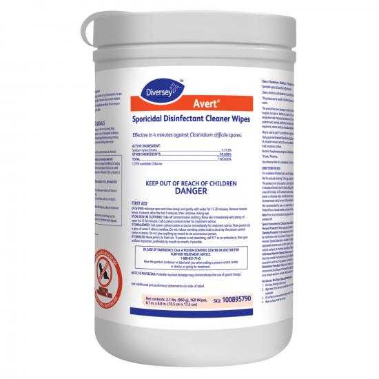 Diversey Avert Sporicidal Disinfectant Cleaner Wipes - 160 Wipes Per Canister